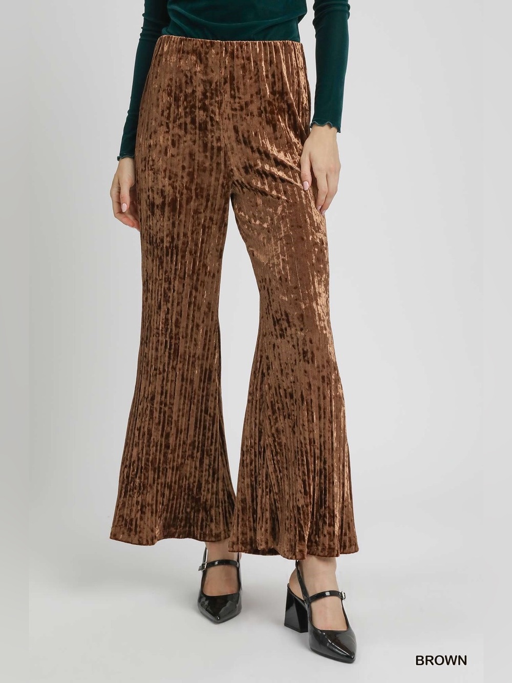 Umgee Velvet Pleated Wide Leg Pants
